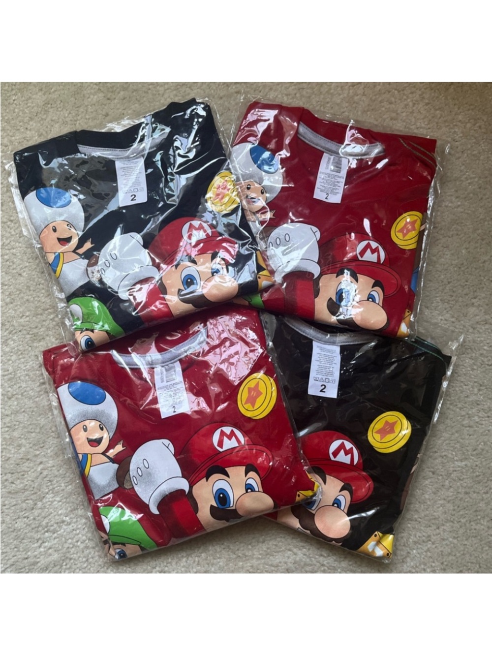 Super Mario Bros Long-Sleeve Kids S 2 Price includes 2 (red& blue)(red & black)
